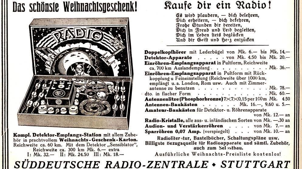 Anzeige in der Bayerischen Radiozeitung vom Dezember 1924 | Bild: BR / Historisches Archiv